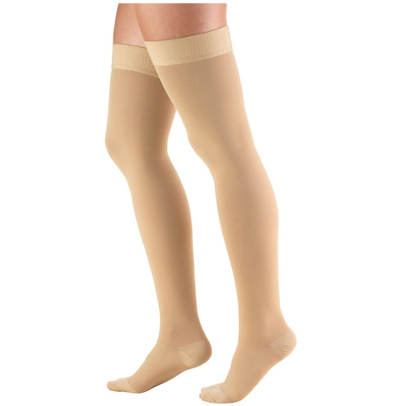 Truform 1520 mmHg Compression Stockings for Men and Women Thigh High Length Dot Top Closed Toe Beige Medium